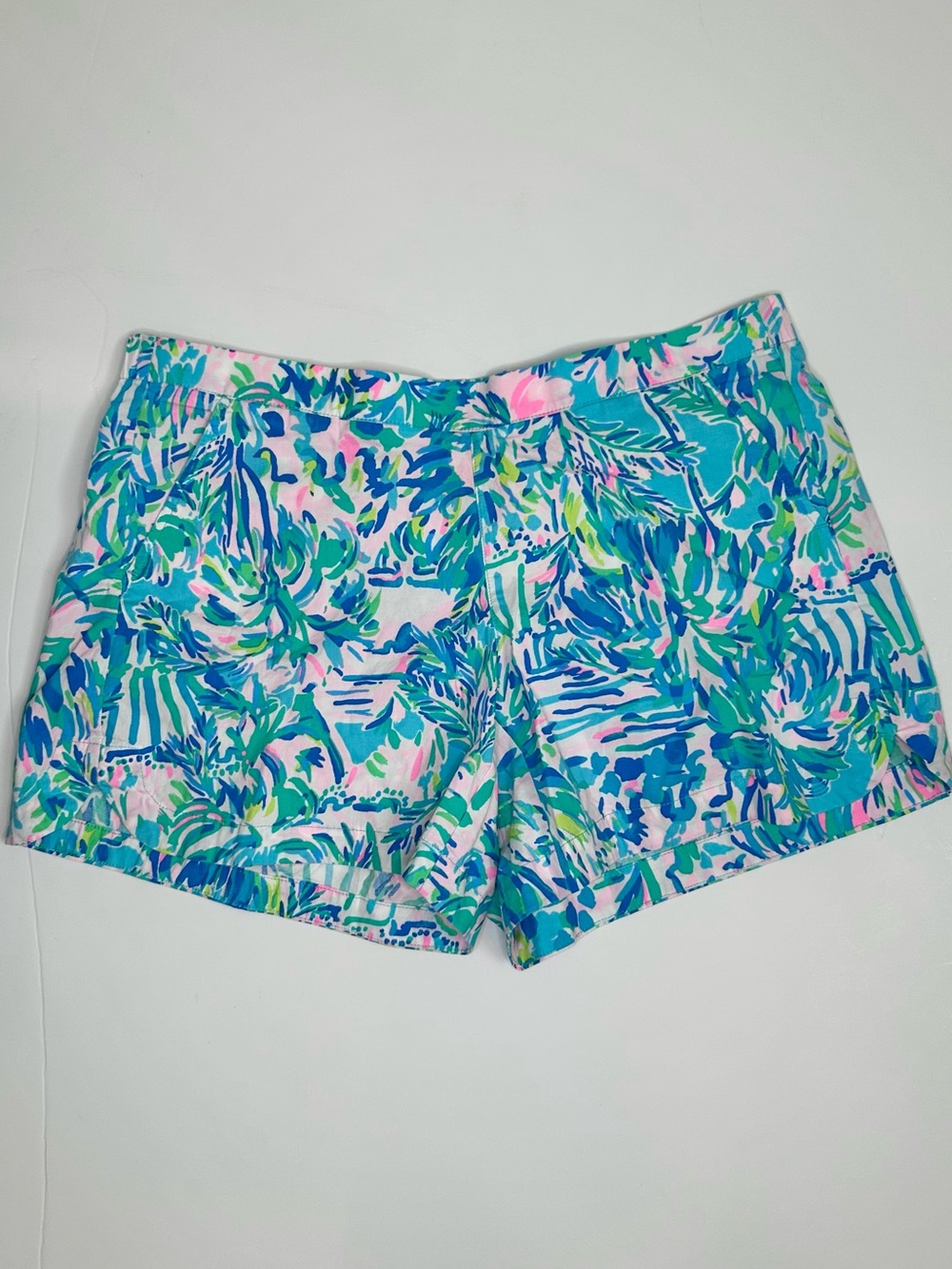 Lilly Pulitzer Teal, Pink, and Blue Tropical Print Elastic Waste, Shorts